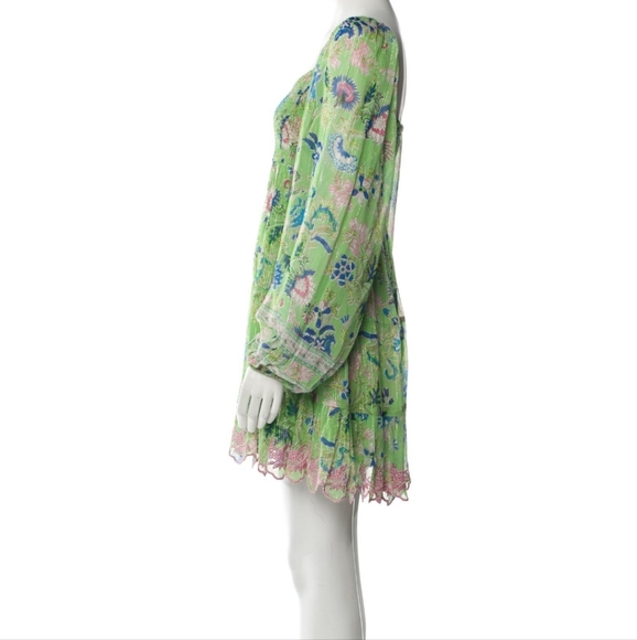 HEMANT AND NANDITA Rhea Long Sleeve Mini Dress Green - Picture 6 of 8